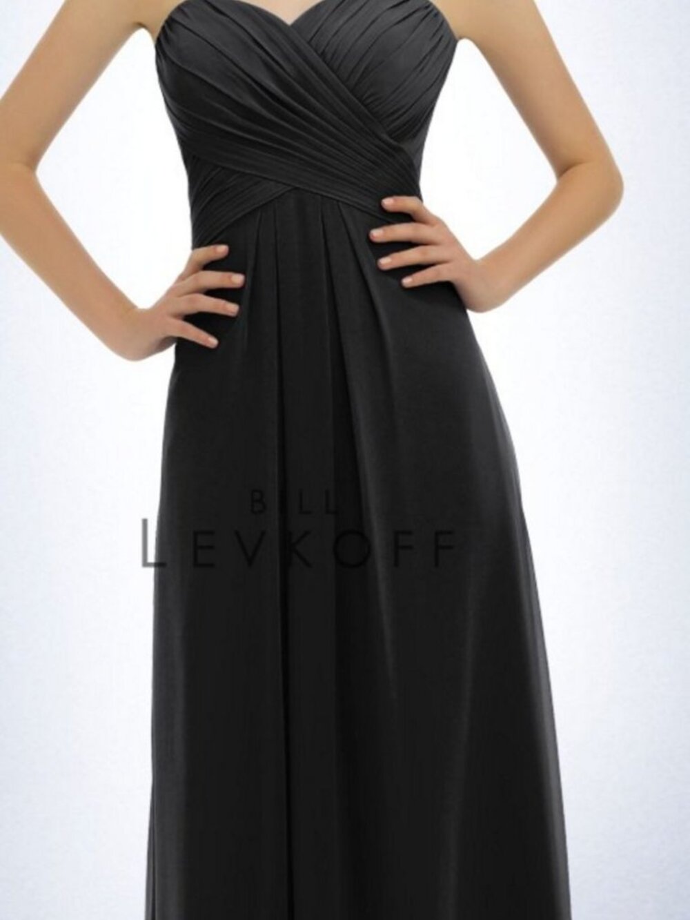 Bill Levkoff 329 Bridesmaid Dress Black Strapless Chiffon Long 4 10